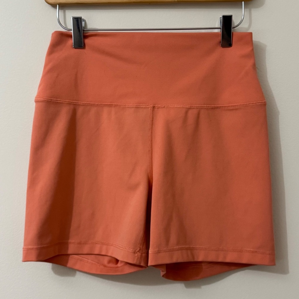 Yogalicious Lux Everyday 5" Biker Shorts Coral Orange High Waist Womens Large - Picture 2 of 6